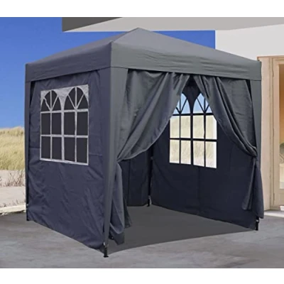 Image de QUICK STAR Gazebo Pop Up 2,5 x m Gris fumé avec 4 parois latérales Easy Fastening 2 Fermetures éclair