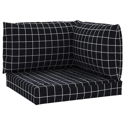 Image de vidaXL Coussins de Palette 3 pcs Motif à Carreaux Noir Tissu Oxford, Coussin, Coussin canapé, Oreiller Dos, extérieur, siège