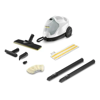 Image de Kärcher Nettoyeur Vapeur SC 4 EasyFix Blanc, Pression : 3,5 bar, Puissance 2000 W, Surface 100 m², Système 2 Réservoirs 0,5l+0,8l, avec Kit de Nettoyage Sol &amp; Buses