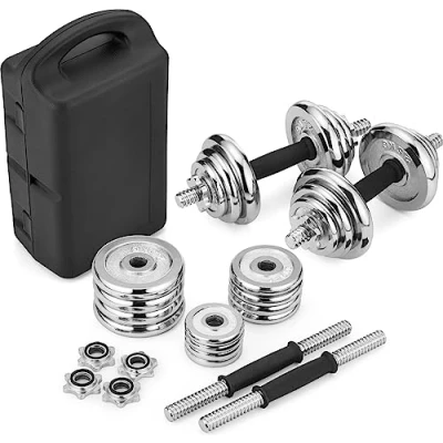 Image de Gymtek Lot de 2 haltères courts En fonte 20 kg Barre chromée réglable Set d&#039;haltères Pour la musculation à maison