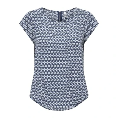 Image de ONLY Onlvic S/S AOP Top Noos Ptm Tricot, Denim foncé/AOP:Small Ikat, 36 Femme