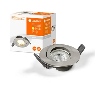 Image de LEDVANCE LED spot TWIST LOCK GU10 Ø8,85cm, encastrable pour l&#039;intérieur, 4,3W, température de couleur 2700K, 350 lumen, design plat, twistlock inclus, base GU10, nickel brossé
