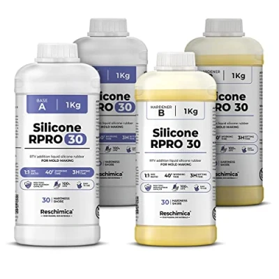 Image de Caoutchouc de silicone liquide 1:1 pour moulage R PRO 30, non toxique, moules durs et compatible avec les résines, la cire, le plâtre d&#039;autres matériaux (4 kg)