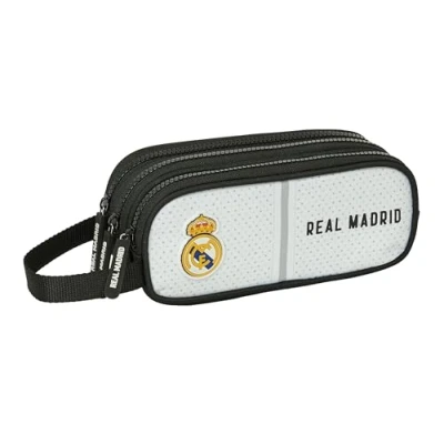 Image de Safta Real Madrid Trousse Triple Fermeture éclair, idéale pour Enfants de 5 à 14 Ans, Confortable et Polyvalente, qualité résistance, 21 x 7 8,5 cm, Blanc/Gris, Estándar, Décontracté