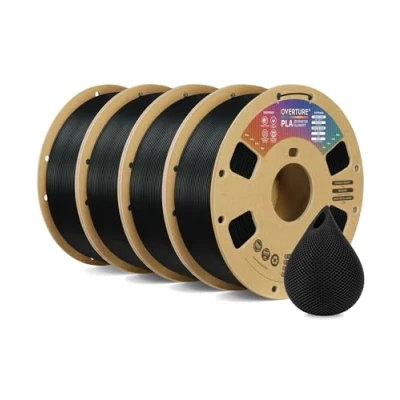 Image de OVERTURE PLA Filament 1.75mm, 4kg Bobine (8.8lbs) 3D Drucker Filament, Précision Dimensionnelle +/ 0.02mm (Noir 1kg*4)