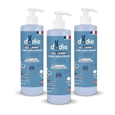 Image de DODIE Lot de 3 Gels Lavants en 1 (3 x 500 mL) Nettoyant Visage, Corps et Cheveux 92% d’ingrédients d’origine naturelle, Hypoallergénique Dès la naissance