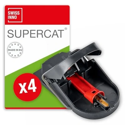 Image de SWISSINNO Piège à Souris PRO SuperCat. Certifié pour le Respect du Bien être des animaux et une Capture Sans failles. Réutilisable, Intérieure + Extérieur. danger enfants. Fabriqué en UE. x4