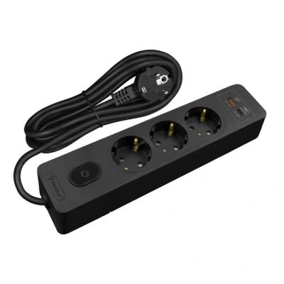 Image de Multiprise SELDUR G3TH12S 3 prises type F Interrupteur USB A+C 20W Noir 1.5m