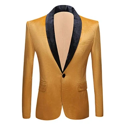 Image de PYJTRL Veste de Costume en Velours pour Homme Coupe ajustée (L, Jaune)