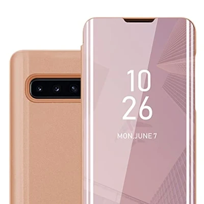 Image de cadorabo Coque Compatible avec Samsung Galaxy S10 Plus en KUNZIT Rose Miroir Clear View Pochette de Protection Fonction Support à 360 Degrés Style Livre Ultra Slim Case