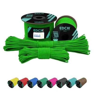 Image de EdcX 2 mm Nylon Paracord 275 (15, 30, 50 and 100 m) 100% Rope, 3 Strand Cord, Cord in Many Colours (Neon Green, 15