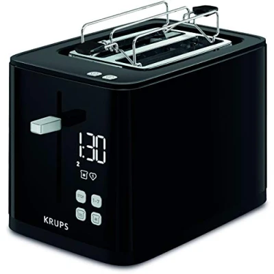 Image de Toaster Smart&#039;n Light Krups KH641810 Grille à deux tranches Affichage numérique 7 niveaux de brunissage Ramasse miettes amovible Compte rebours Appareil levage Noir