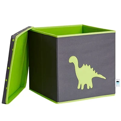 Image de LOVE IT STORE Boîte De Rangement Avec Couvercle En Tissu Pliable Robuste Compatible Étagère Kallax 33x33x33cm Gris Motif Dino