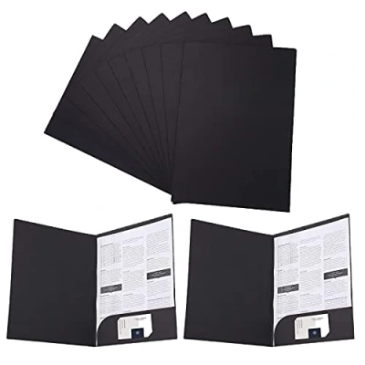 Image de Porte Documents Carton, 12 Pcs Chemise Papier Noir, de Presentation A4 avec Fentes, Chemises à Projet, Dossier Fichiers Insertion Pochettes, pour le Bureau, l&#039;école, la Maison