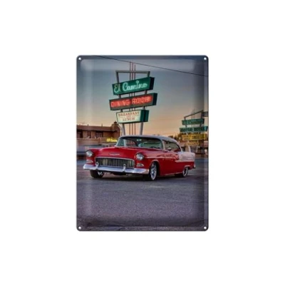 Image de Ontrada Plaque en tôle bombée 30 x 40 cm Motif voiture ancienne El Camino breakfast lunch