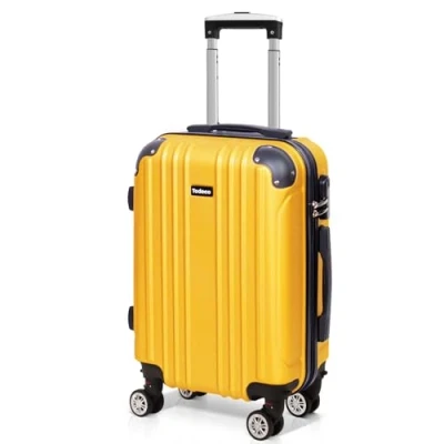 Image de Todeco Valise Cabine 55cm, à Main Légère avec Coque Rigide, de Voyage, Rigide e ABS, 4 Doubles Roues, 55x35x22cm, Jaune Citron