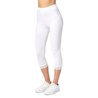 Image de Merry Style Leggings Femme 3/4 Capri Legging Opaques en Viscose avec Dentelle MS10 290 (Blanc, M)