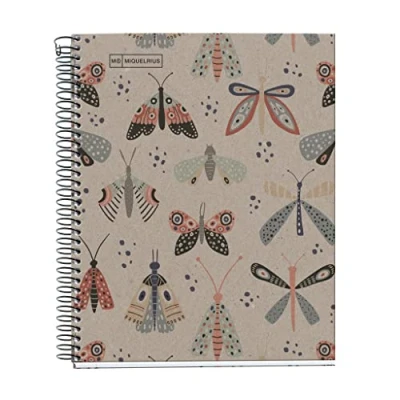Image de Miquelrius Carnet de notes 100 % recyclé, 1 bande couleur, A5, 80 feuilles à rayures horizontales, papier g, 2 perceuses, couverture en carton design Ecobutterfly