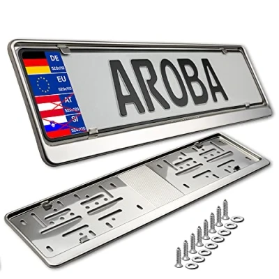 Image de 2 Plaques d&#039;immatriculation 100% Acier Inoxydable brillant pour l&#039;Allemagne et l&#039;UE (Taille Plaque 520 mm x 110 mm) d’immatriculation V2A