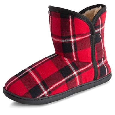 Image de Polar Femmes Mousse A Mémoire Intérieure Fausse Fourrure Toison Bottesie Semelle En Caoutchouc Antidérapant Chaussons Rouge Tartan UK5/EU38 YC0752