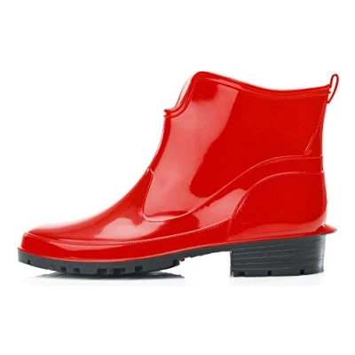 Image de Ladeheid Bottes en Caoutchouc pour Femmes Courtes Bottines Imperméables de Pluie Élégantes et Confortables LA 930 (Rouge, 36 EU)