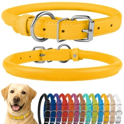 Image de CollarDirect Collier de Chien en Cuir roulé, Chiot Rond rembourré Doux, véritable Fait à la Main pour Petit Grand Chat (40 45 cm, Rouge texturé)