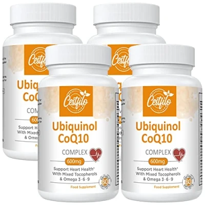 Image de Ubiquinol CoQ10 600 mg gélules softgel Forme active de plus vitamine E &amp; oméga 3 6 9 Antioxydant avancé coenzyme Q10 Complément alimentaire pour le cœur et cerveau (60 Count, Pack of 4)