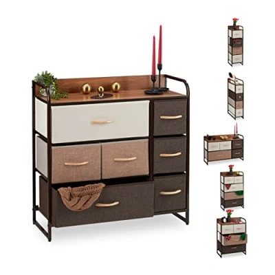Image de relaxdays Armoires avec tiroirs, 4 à 7 Compartiments, Support, Pliable, Chambre, Commode Nuit, 79 x 58 31,5 cm Brun, Acier, Polyester, MDF, C, 80 31