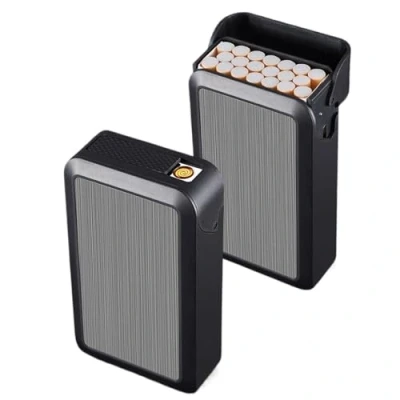 Image de OLELY Étui à Cigarettes avec briquets, briquets Cigarettes, étui Briquet intégré, Peut contenir 20 distributeurs de Porte Paquet (Color : Black Brushed)