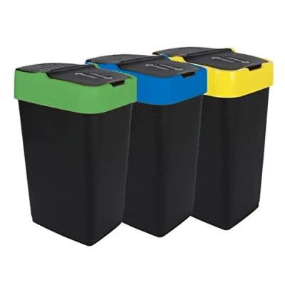 Image de Lot de 3 poubelles avec couvercle basculant, 60 l, poubelle tri.
