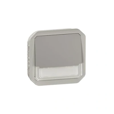 Image de bouton poussoir inverseur porte étiquettes no/nc lumineux gris composable legrand plexo 069544l