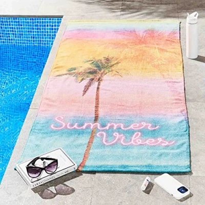 Image de Sassy B Summer Vibes Serviette de Plage en Coton Blanc 76 x 160 cm