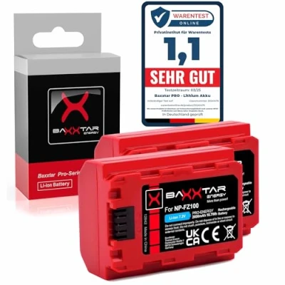 Image de Baxxtar Pro NP FZ100 Pack de Batteries (2600mAh génération IV) Aussi Compatible avec Sony FX30 Alpha 6700 A1 7C II 7CR 7 IV 7R V ZV E1 etc