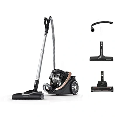 Image de ROWENTA Silence Force Cyclonic Effitech Aspirateur sans Sac, 59 DB(A), Basse consommation, 900 W Max, Haute Filtration, Fabriqué en France RO7954EA, Noir/Or Rose