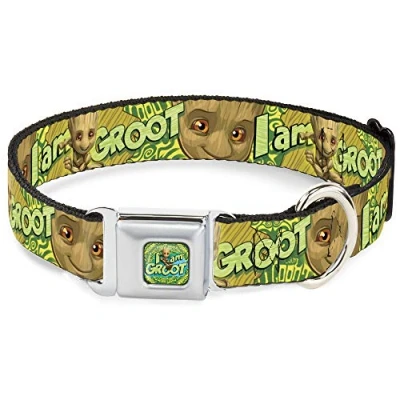 Image de Buckle Down DC SB MCJP WMC185 1.0 S Collier pour Chien Boucle de Ceinture sécurité bébé Groot Pose Face I Am Bruns Verts Jaunes 22,9 à 38,1 cm Large Multicolore