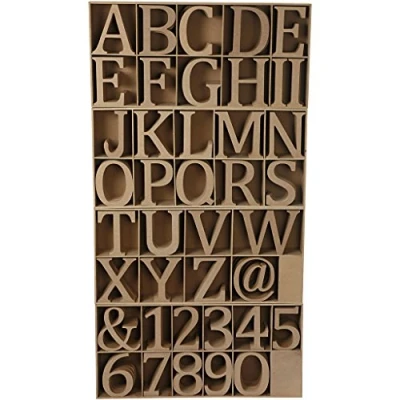 Image de Assortiment de larges chiffres, lettres et signes en bois MDF. Réf 56359