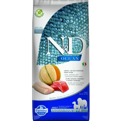 Image de N&amp;D OCEAN DOG SALMON, COD AND CANTALOUPE MELON ADULT MEDIUM &amp; MAXI 12 KG