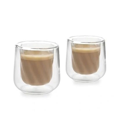 Image de La Cafetière 2pc Siena Ensemble de verres à cortado double paroi, 100ml. Tasses café isothermes avec poignée pour Barista Cortado, empilables et légères