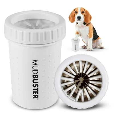Image de Dexas MudBuster Nettoyeur de pattes portable pour chien, taille M, blanc vif Édition spéciale