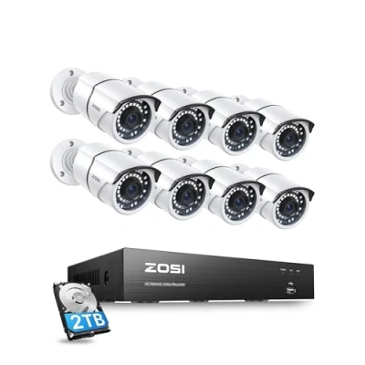 Image de ZOSI 8CH H.265+ 5MP PoE Kit Caméra Surveillance avec 8X IP Extérieur IP66 Alerte Instantanée Vision Nocturne 36 m, Disque Dur de 2TB et App Gratuite pour Accès à Distance Facile