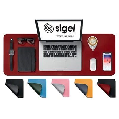 Image de SIGEL SA603 Sous main végétalien, portable, en cuir PU, antidérapant, essuyable, double face, 80 x 30 cm, rouge/noir