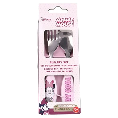 Image de Set de 2 Couverts pour Enfants en Acier Inoxydable composé d&#039;une Fourchette et cuillère Minnie Mouse
