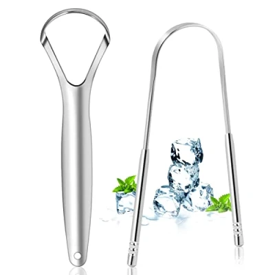 Image de Brencco 2 Gratte Langues en Acier Inoxydable, Brosse à Langue Pour le Nettoyage De la Bouche, Recyclable, Facile Nettoyer, éCologique et Pratique, Argent