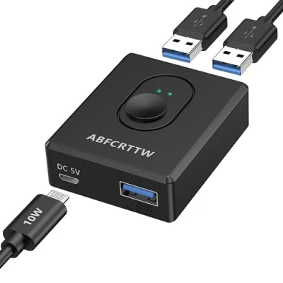 Image de ABFCRTTW Switch USB 3.0, Commutateur KVM 2 PC, 1 en Sortis / Sortis, Avec Port 5W &amp; Câble 3.0 de m, pour Portable, Souris, Clavier, Hub USB, Imprimante, Voiture