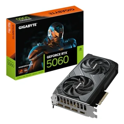 Image de GIGABYTE GeForce RTX 5060 WINDFORCE OC 8G Carte Graphique 8GB GDDR7, 128bit, PCI E 5.0, 2512 MHz Fréquence du cœur, 3 x DisplayPort, 1 HDMI, GV N5060WF2OC 8GD Neuf