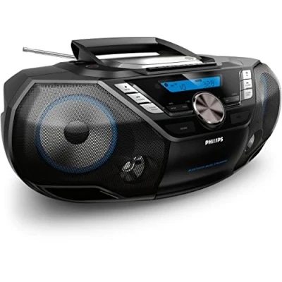 Image de Phillips AZB798T/12 CD Sound Machine, Lecteur et Cassettes Portable, Dab FM, Bluetooth, CD, MP3 USB Host, Dynamic Bass, Bass Reflex, télécommande, minuteur de Mise en Veille Noir