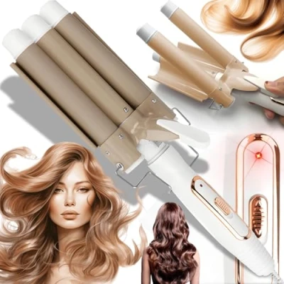 Image de Retoo Fer à friser 3 fûts Température réglable Grandes vagues chauffage rapide Onde de pour cheveux longs et courts Outil coiffure avec plaques en céramique Protection contre
