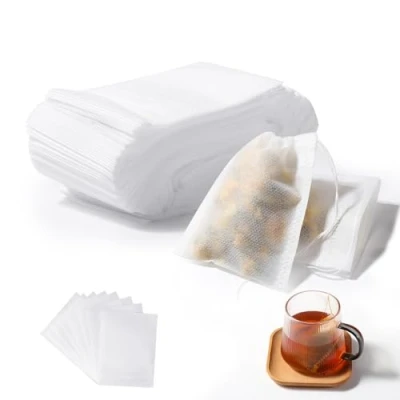 Image de Vinabo 400 Filtre à Thé Papier Jetable, Sachet The a Remplir Jetable avec Cordon de Serrage, 7 X 9 cm Réutilisable, pour En Vrac, Café, Fleurs, Herbes, Epices, Lavande