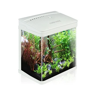 Image de Nobleza Aquarium en Verre avec Couvercle et lumières LED, Complet Bocal Poisson, Système de Filtration 7 litres. Couleur Blanc.