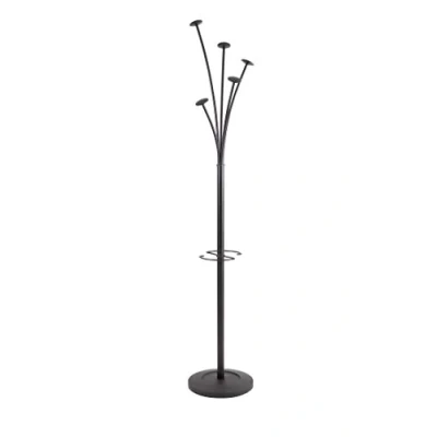 Image de Alba Porte Manteau sur Pied Métal Parapluie 5 Patères Base Stable Lestée Montage Facile Noir Idéal Bureau et Entrée Maison 187x36x36 cm PMFESTYN